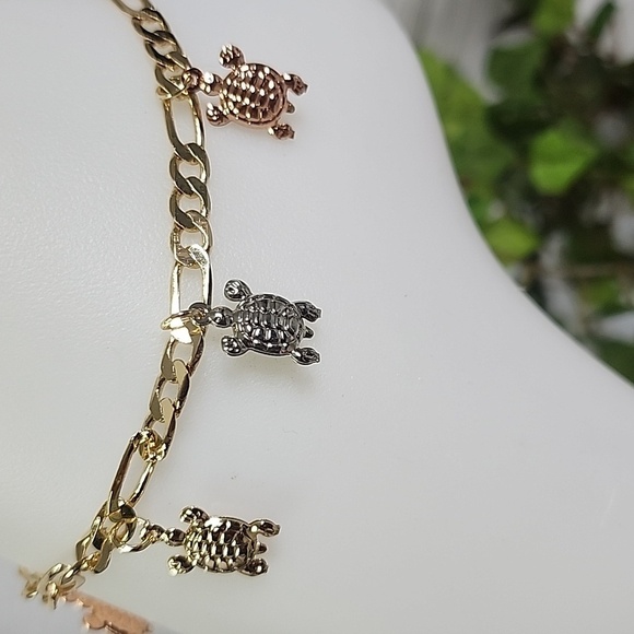 Gold Filled Ankle Bracelet with Tricolor Turtle Charms Anklet New - Picture 5 of 5